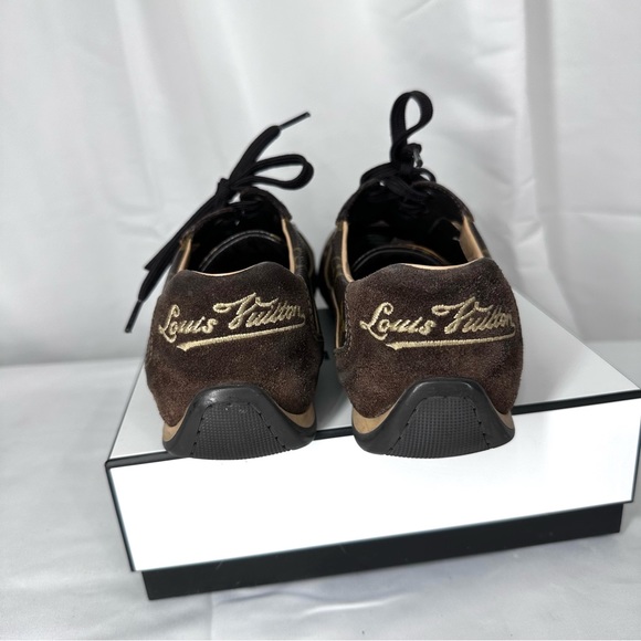 Louis Vuitton Brown Suede LV Monogram Canvas sneakers Size 36 US 6 6.5 7 *read - Picture 4 of 10